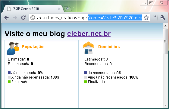 Site do Censo 2010 após injeção de HTML